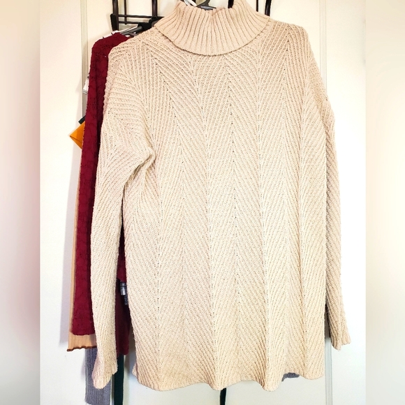 Beige Oversized Turtleneck Sweater - Picture 2 of 3